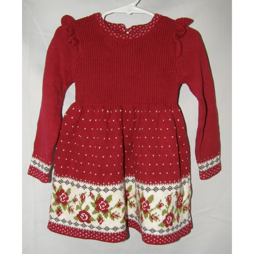 Girls Sz 24 Months Red Ribbed Long Sleeve Sweater Ruffled Cozy Dress MAX STUDIO